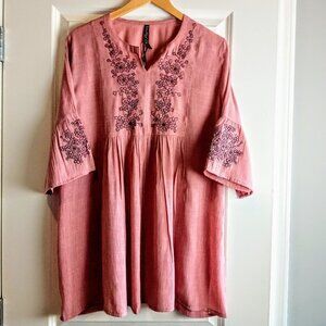 Strategy Pink Embroidered Bell Sleeve Tunic 3XL/46